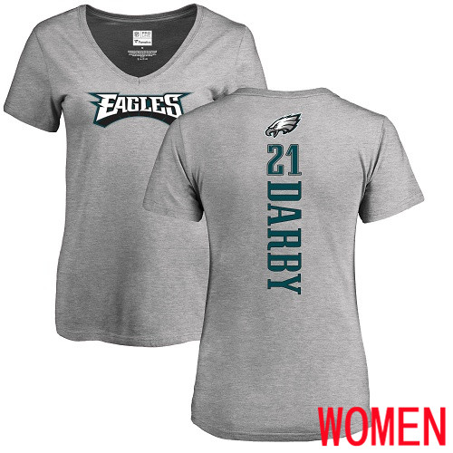 Women Philadelphia Eagles #21 Ronald Darby Ash Backer V-Neck NFL T Shirt->philadelphia eagles->NFL Jersey